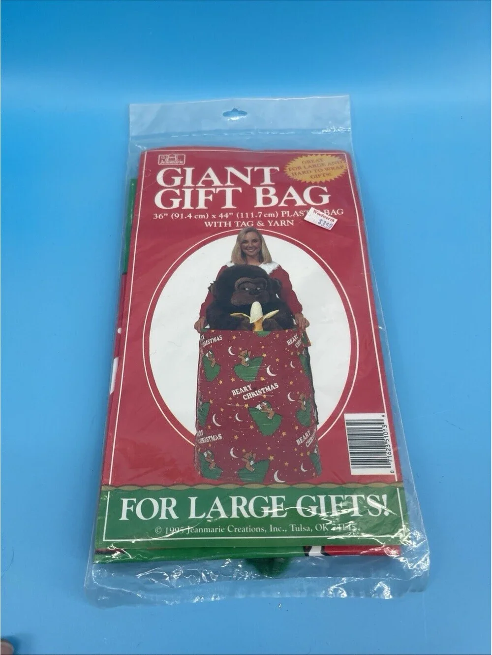 VTG 1995 Christmas Giant Gift Bags Lot of 2 36x44 Bear Gift Wrap NOS